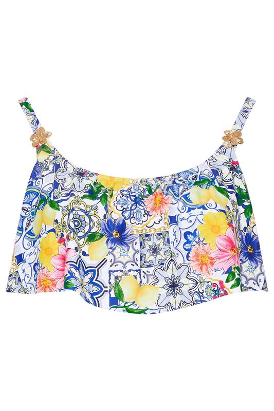YOURS Plus Size Blue Mediterranean Tile Frill Bikini Top | Yours Clothing 6