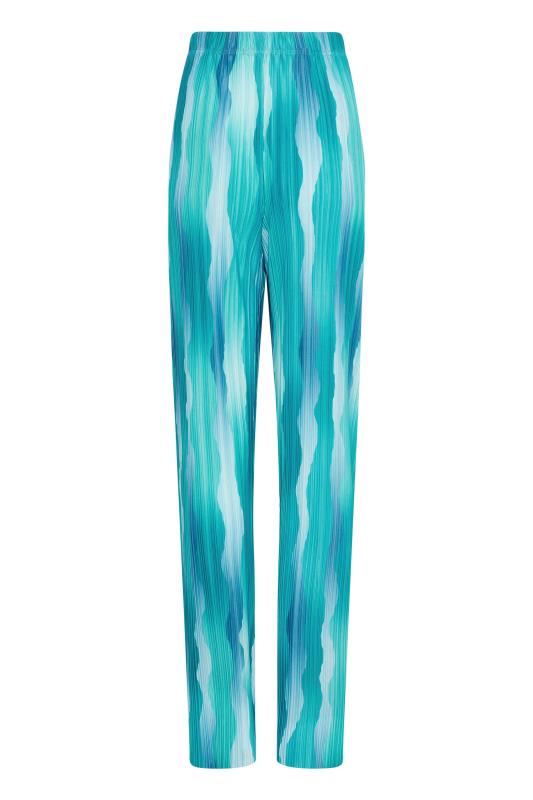LTS Tall Blue Wave Print Plisse Wide Leg Trousers 5