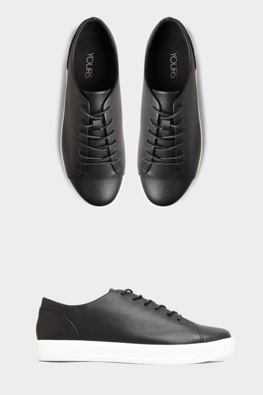 Black Vegan Leather Basic Trainers In Extra Wide Fit | Yours Clothing 2