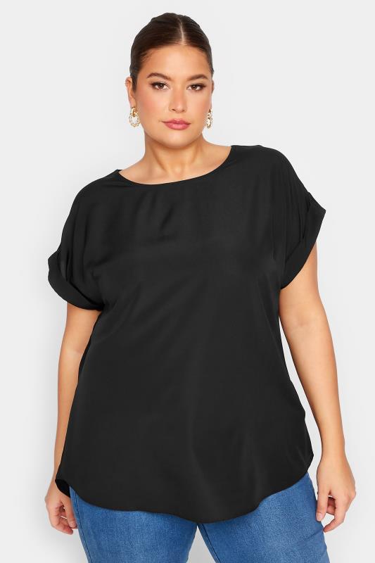 YOURS Plus Size Black Tab Short Sleeve Blouse | Yours Clothing 1