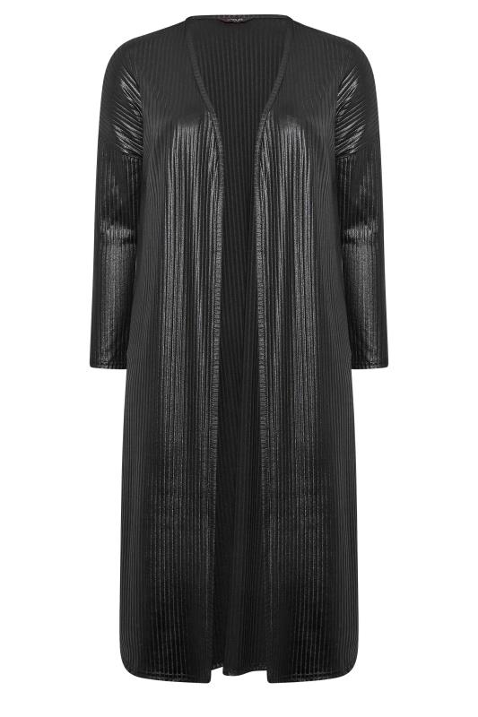 Plus Size Curve Black Wet Look Ribbed Maxi Cardigan | Yours Clothing 6