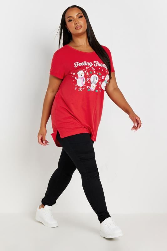 YOURS Plus Size Red 'Feeling Frosty' Slogan T-Shirt | Yours Clothing  4