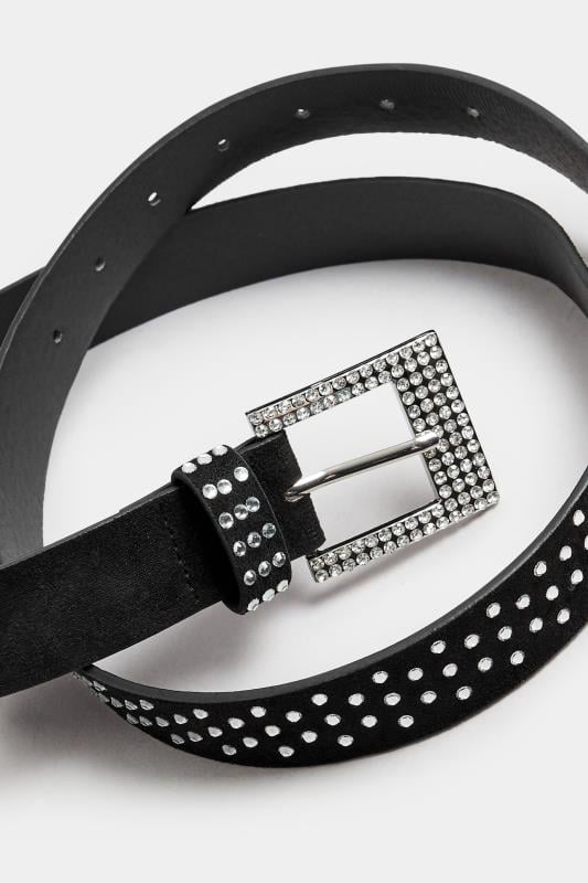 Black Faux Suede Diamante Belt | Yours Clothing 3