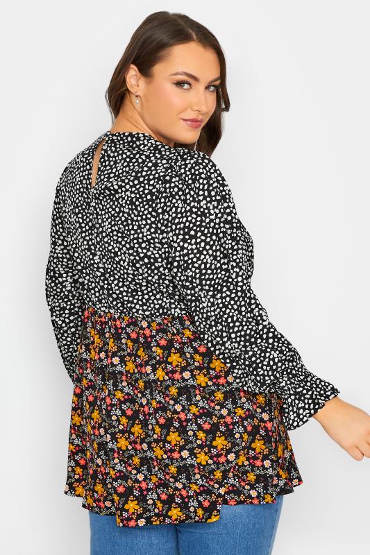 LIMITED COLLECTION Plus Size Black Dalmatian Floral Print Blouse | Yours Clothing 3
