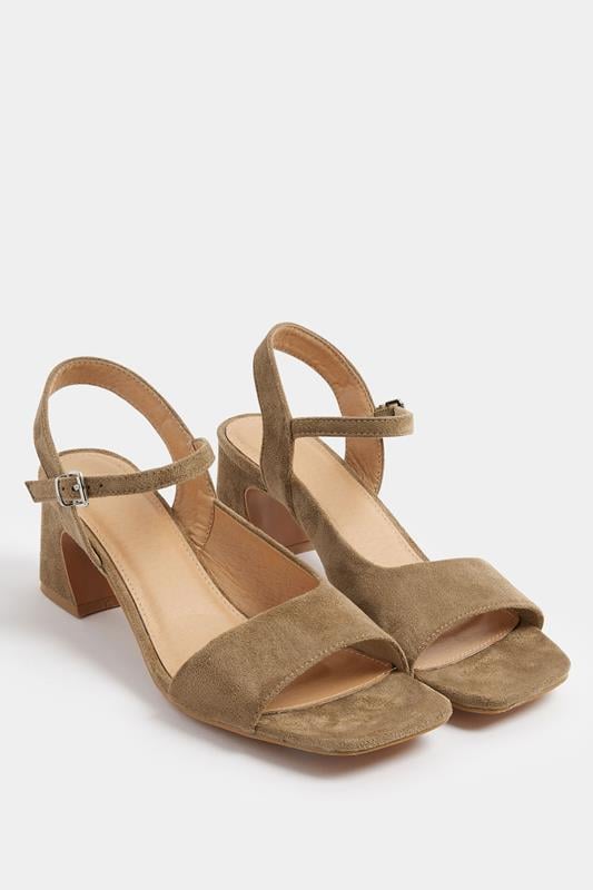  LTS Natural Brown Faux Suede Block Heel Sandals In Standard Fit