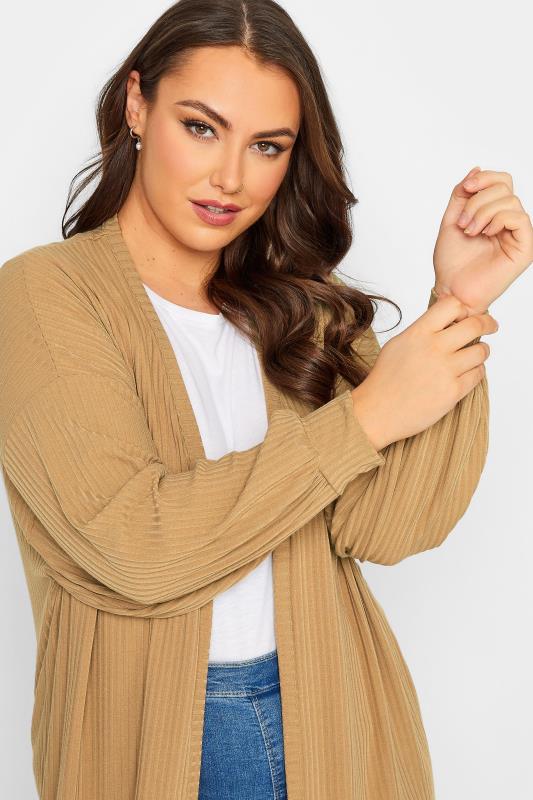 Plus Size LIMITED COLLECTION Beige Brown Ribbed Maxi Cardigan | Yours Clothing 5