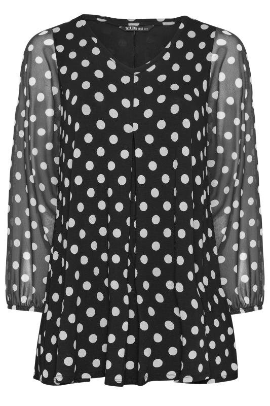 YOURS Plus Size Black Polka Dot Print Mesh Swing Top | Yours Clothing 5