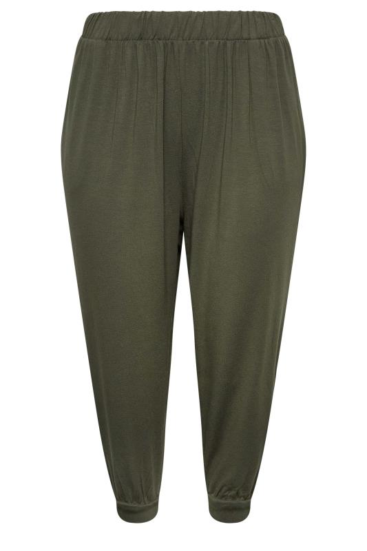 YOURS Plus Size Khaki Green Jersey Cropped Harem Trousers | Yours Clothing 5