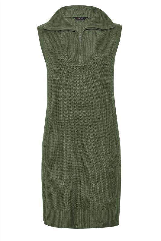 Plus Size Khaki Green Zip Neck Longline Vest Top | Yours Clothing 6