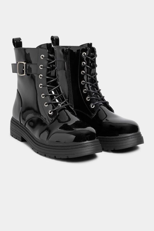 Black Patent Buckle Lace Up Ankle Boots In Wide E Fit & Extra Wide EEE Fit | Yours Clothing 2