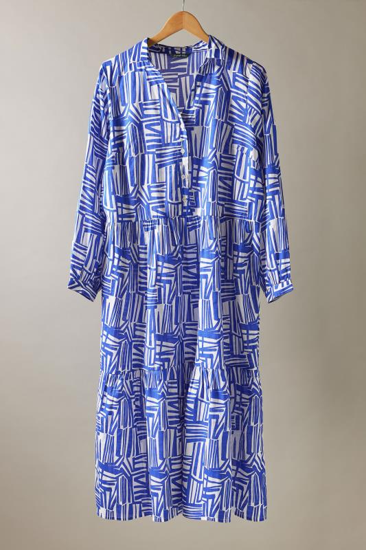 EVANS Plus Size Blue Abstract Print Long Sleeve Shirt Dress | Evans 6
