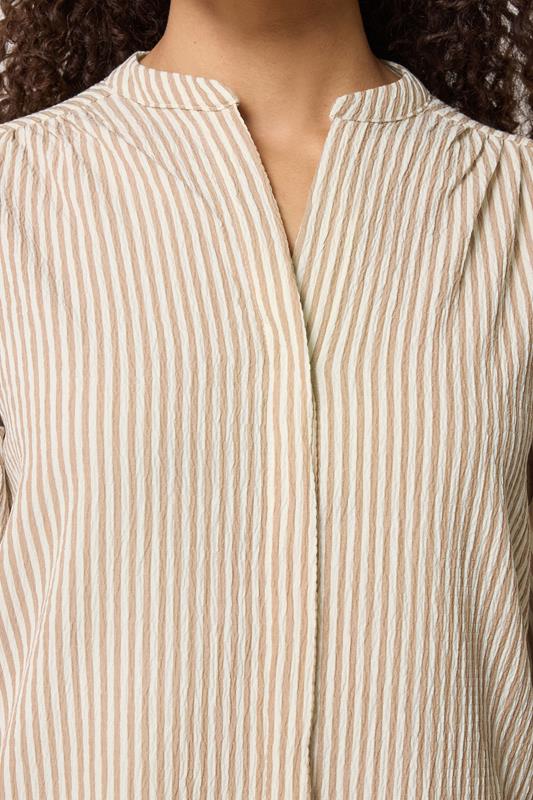 M&Co Brown Stripe Textured Puff Sleeve Shirt | M&Co 5