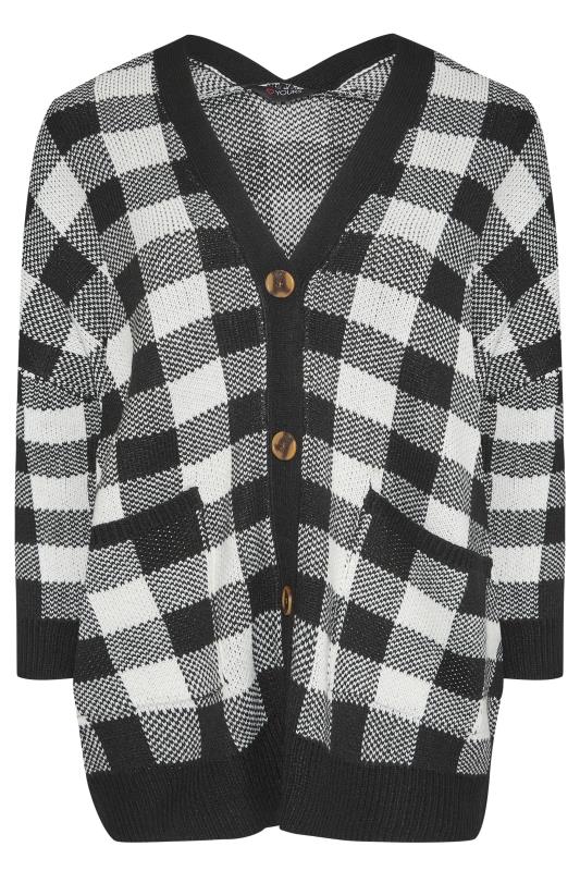 Plus Size Curve Black & White Gingham Button Knitted Cardigan | Yours Clothing 6