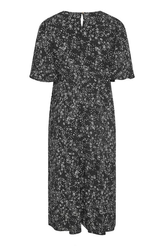 Curve Black Daisy Print Side Split Midi Dress 6