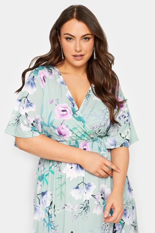 YOURS LONDON Plus Size Light Blue Floral Shirred Maxi Dress | Yours Clothing  4