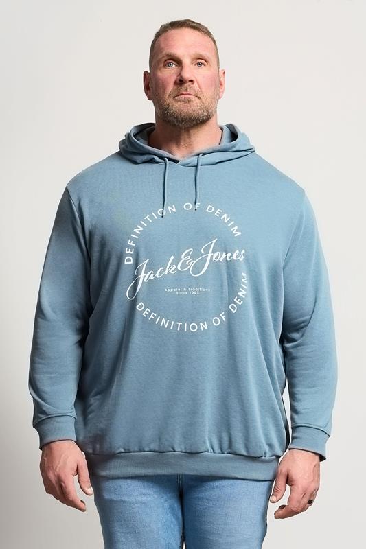 JACK & JONES Big & Tall Blue Mirage Logo Printed Hoodie
