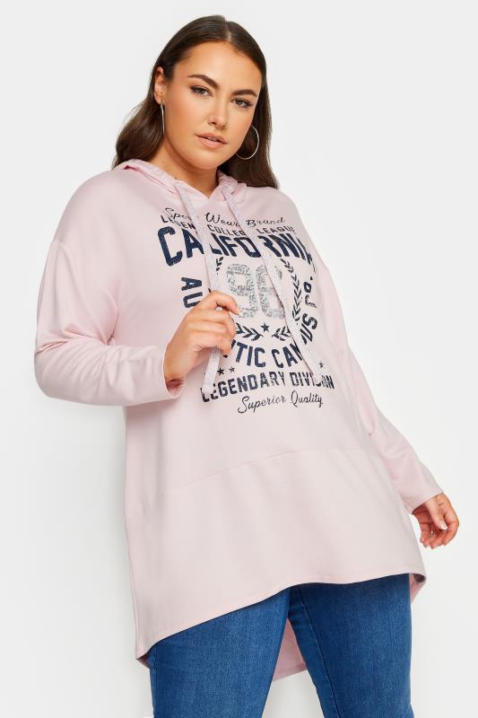  Grande Taille YOURS Curve Pink 'California' Slogan Longline Hoodie