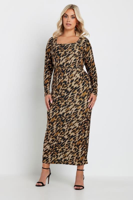 LIMITED COLLECTION Plus Size Brown Leopard Print Square Neck Dress Yours Clothing