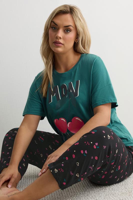 YOURS Plus Size Green 'Mon Cheri' Pyjama Set | Yours Clothing 1