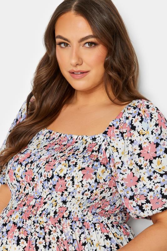 BUMP IT UP MATERNITY Curve Plus Size Pink Floral Shirred Dress | Yours Clothing  4