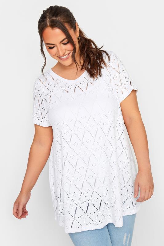 YOURS 2 PACK Plus Size Navy Blue & White Broderie Anglaise Swing Tops | Yours Clothing 2