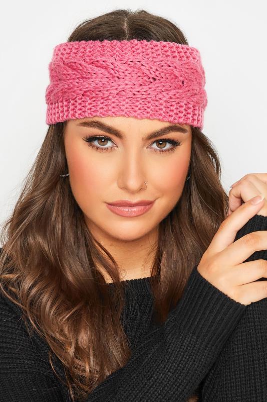 Pink Cable Knitted Headband | Yours Clothing 1