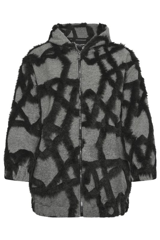 YOURS LUXURY Plus Size Grey Faux Fur Stripe Hooded Jacket | Yours Clothing 7