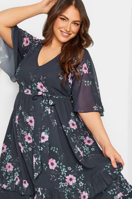 YOURS LONDON Plus Size Curve Navy Blue Floral Ruffle Hem Maxi Dress | Yours Clothing  5