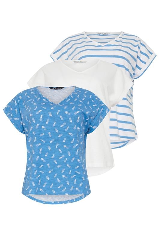  M&Co 3 PACK Blue Cotton Grown-On Sleeve T-Shirts