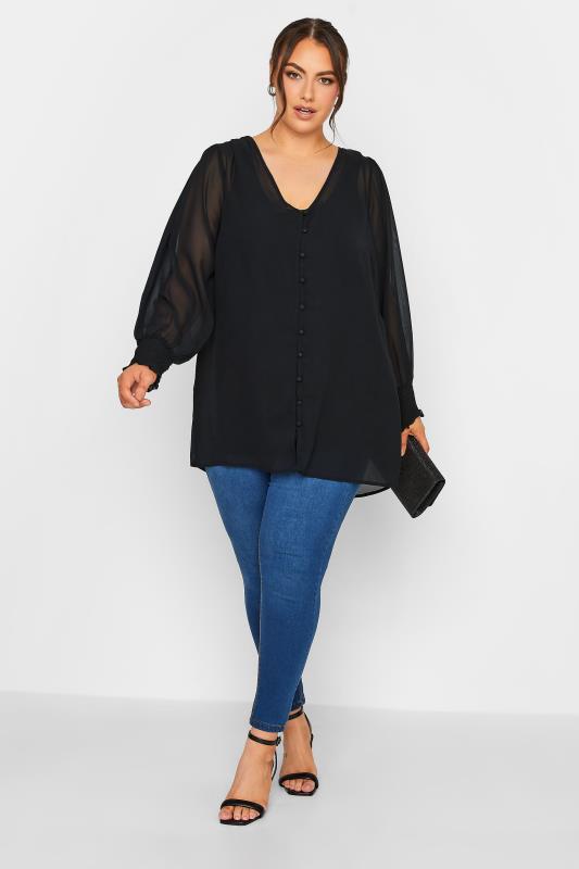Plus Size YOURS LONDON Black Balloon Sleeve Shirt | Yours Clothing 2