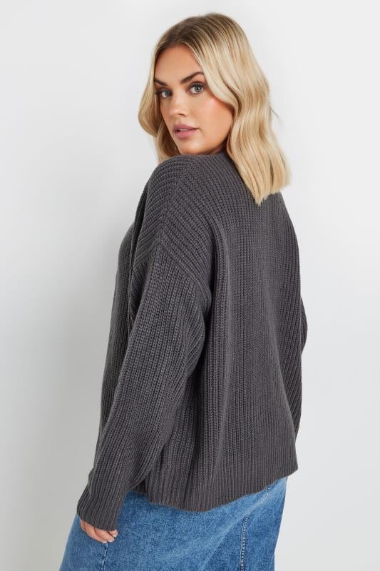 YOURS Plus Size Charcoal Grey Knitted Bomber Cardigan | Yours Clothing  3