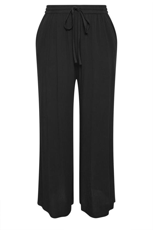 YOURS Plus Size Black Crinkle Drawstring Trousers | Yours Clothing 5