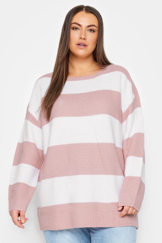 Plus Size  Evans Pink & Cream Striped Jumper