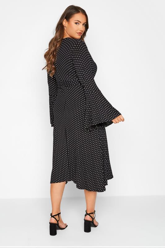 LIMITED COLLECTION Plus Size Black Polka Dot Flare Sleeve Wrap Dress | Yours Clothing 3