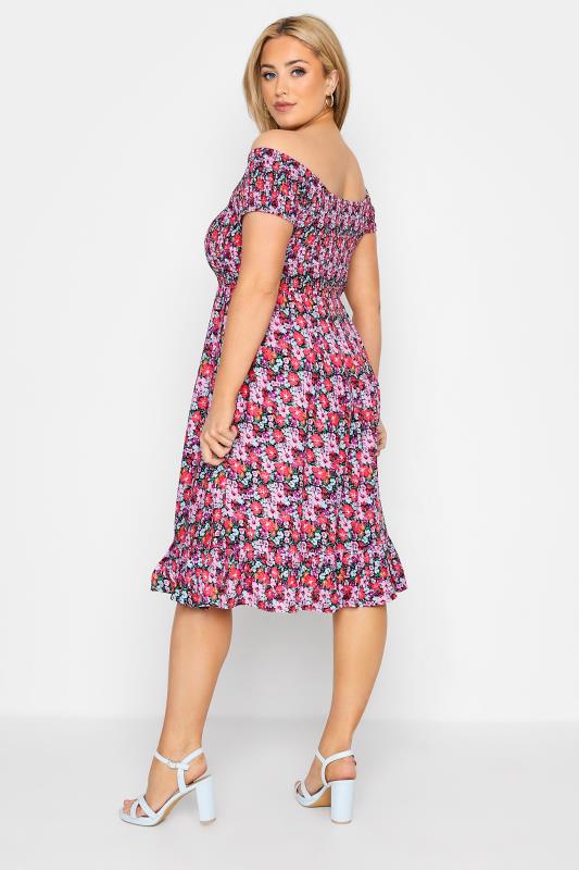 Plus Size Pink Floral Shirred Bardot Midaxi Dress | Yours Clothing 4