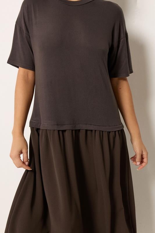 PixieGirl Petite Women's Chocolate Brown Drop Waist Maxi Dress | PixieGirl 4