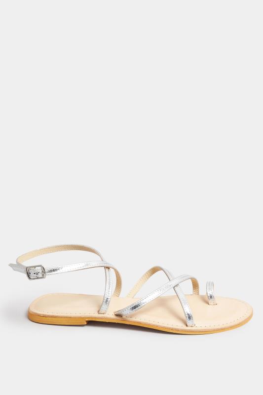 LTS Silver Cross Strap Leather Sandals In Standard Fit | Long Tall Sally 3