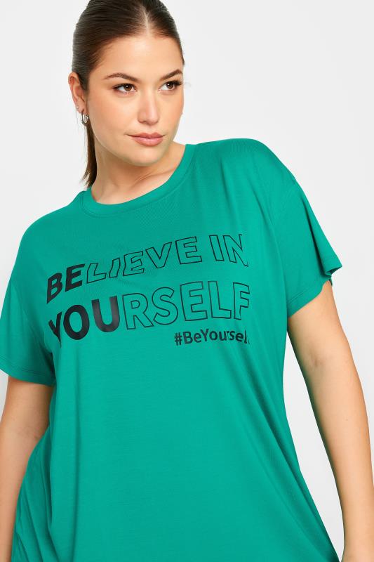 YOURS ACTIVE Plus Size Green 'Believe In Yourself' Top | Yours Clothing 5