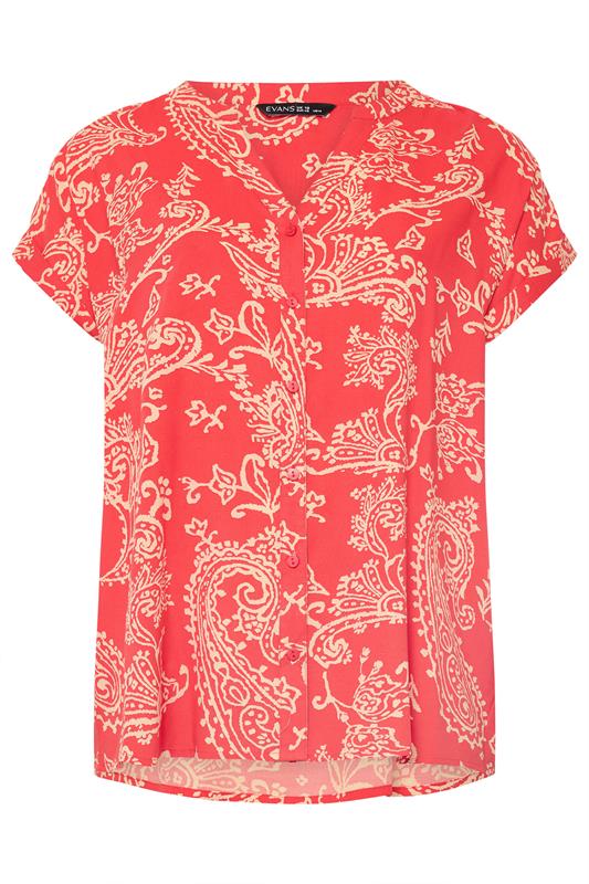 EVANS Plus Size Red Paisley Notch Neck Modal Shirt | Evans 5