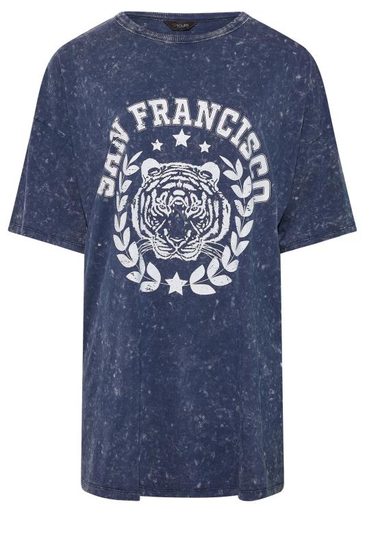 Plus Size Navy Blue Acid Wash 'San Francisco' Oversized Tunic T-Shirt Dress | Yours Clothing 6