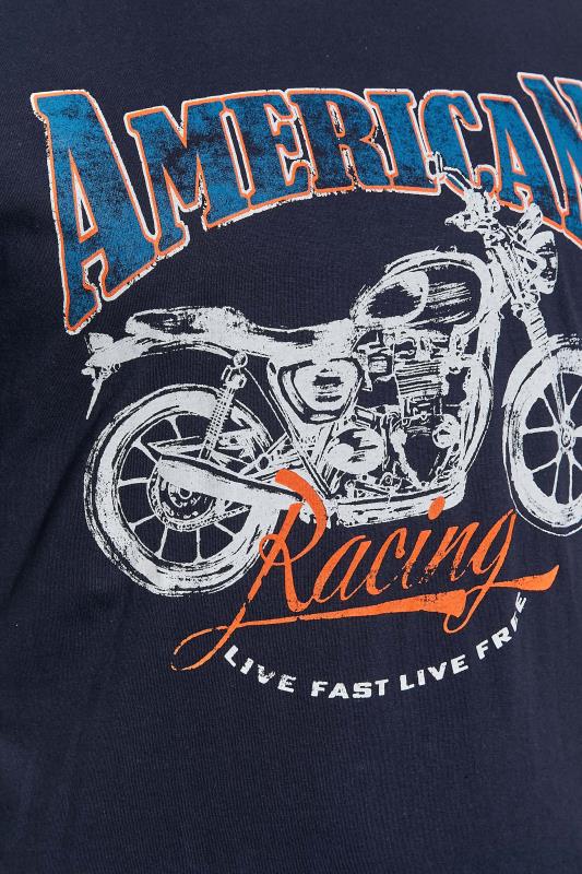 BadRhino Big & Tall Navy Blue 'American Racing' Motorbike Print T-Shirt | BadRhino 4