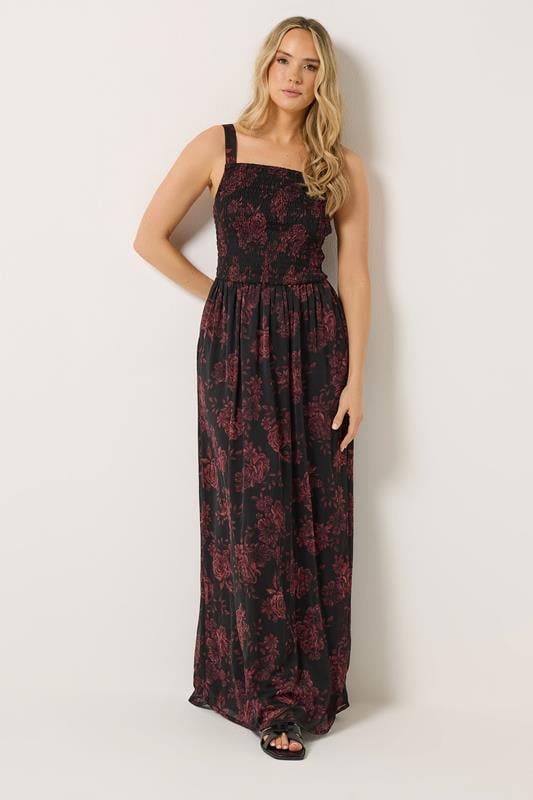 LTS Tall Women's Black & Red Rose Shirred Maxi Dress | Long Tall Sally 4