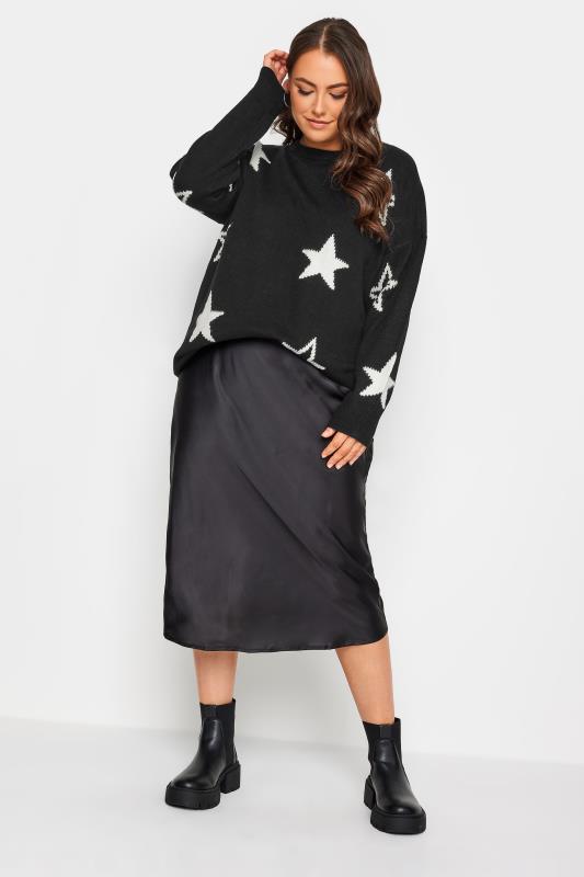 YOURS Plus Size Black Star Print Knitted Jumper | Yours Clothing 2
