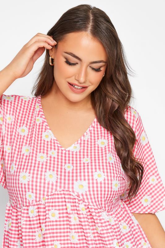 LIMITED COLLECTION Pink Gingham Floral Top | Yours Clothing 4