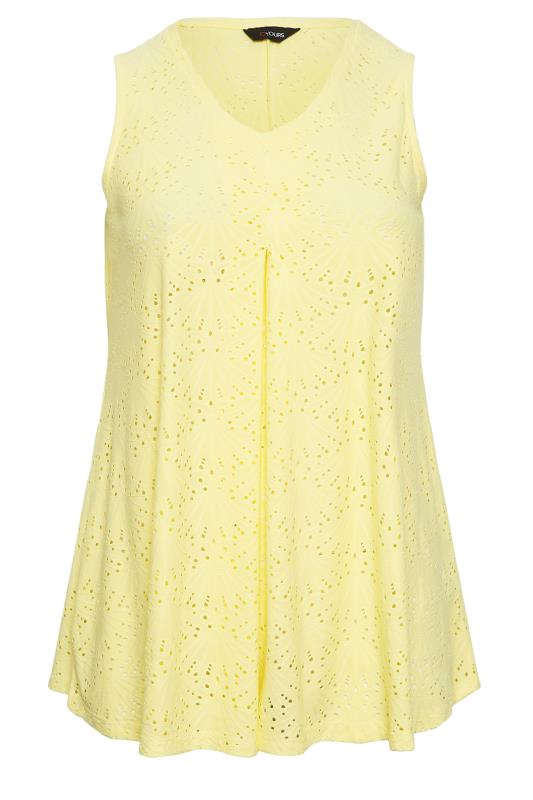 YOURS Plus Size Pastel Yellow Pointelle Vest Top | Yours Clothing 5