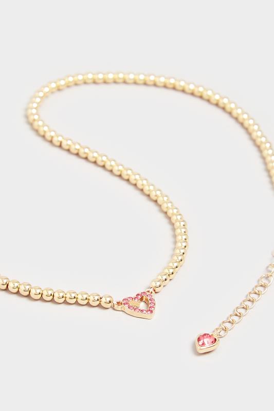 Gold Diamante Heart Pendant Necklace | Yours Clothing 3