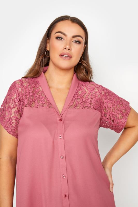 Plus Size Blush Pink Lace Insert Blouse | Yours Clothing 4