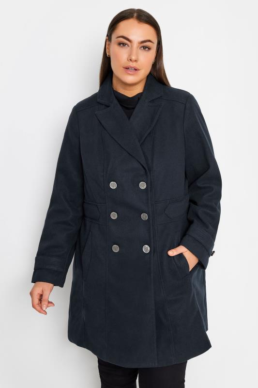  Grande Taille Evans Navy Button Detail Tailored Coat