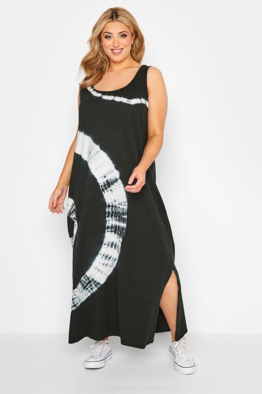 Curve Black Tie Dye Sleeveless Maxi Dress 1