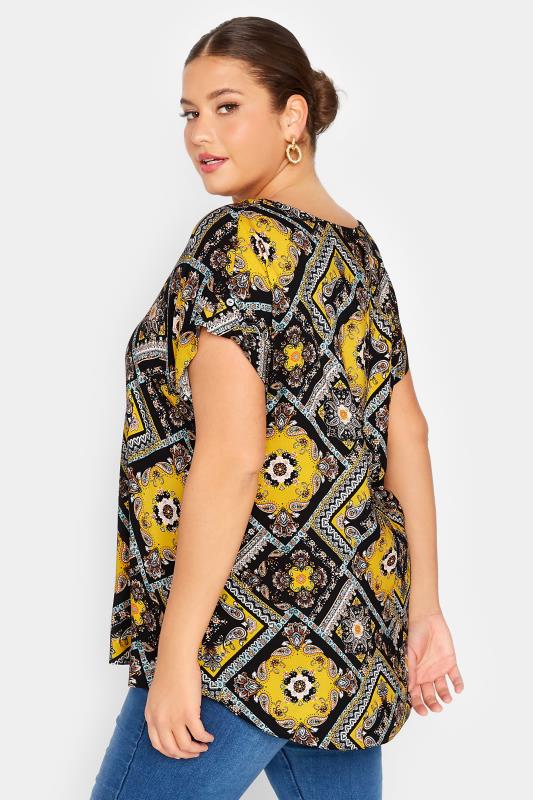 YOURS Plus Size Black Paisley Print Tab Sleeve Blouse | Yours Clothing 3